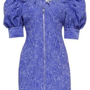 Ganni Jaquard Puff Sleeve Mini Dress